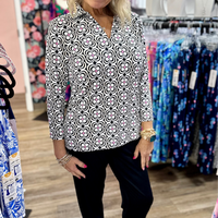Lulu-B 3/4 Collar Top - DGBW