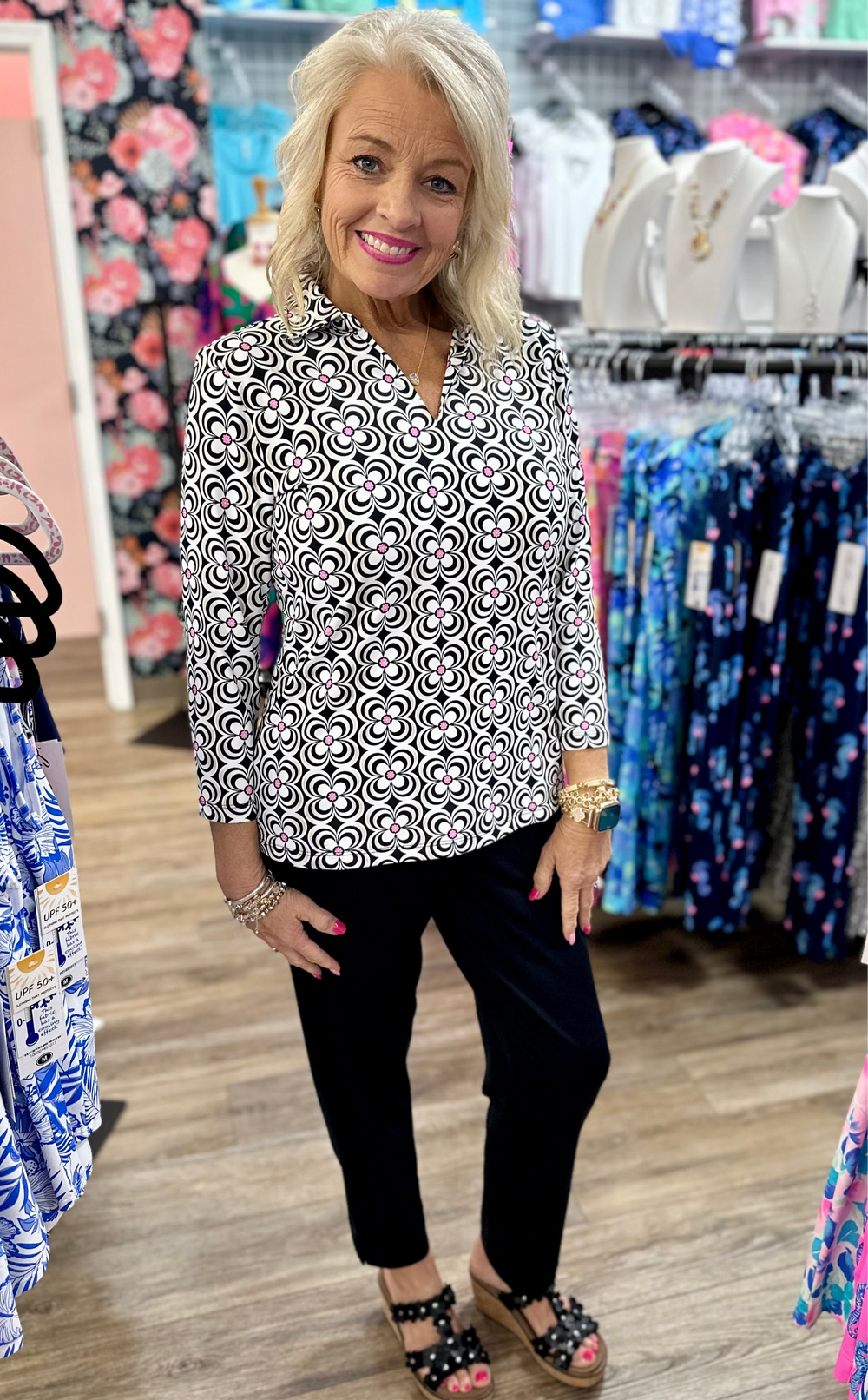 Lulu-B 3/4 Collar Top - DGBW