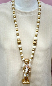 Wooden Nutcracker Necklace - Gold