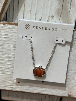 Pumpkin Short Pendant Necklace Rhodium Orange Banded Agate