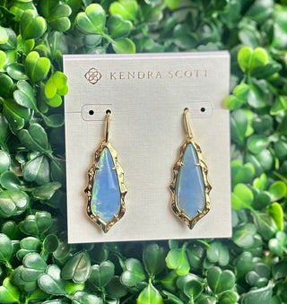 Adriana Scallop Frame Gold Earrings Sky Blue Iridescent Abalone
