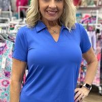 V-Neck Short Sleeve Collar Top - BLU