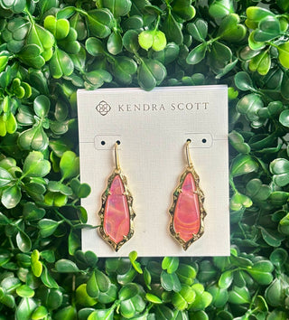 Adriana Scallop Frame Gold Earrings Light Pink Iridescent Abalone