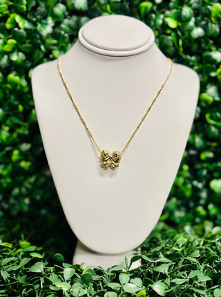 Haley Gold Bow Necklace Blush Mother of Pearl