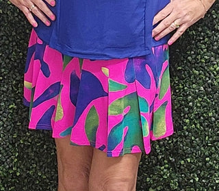 Caryn Pleated Skort - Pink Palm Parade