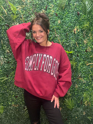 Simply For Good Embrodiered Crew - Maroon Gingham