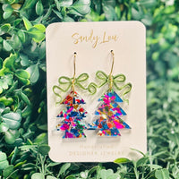 Merry Confetti Tree Earrings Christmas - Blue Party
