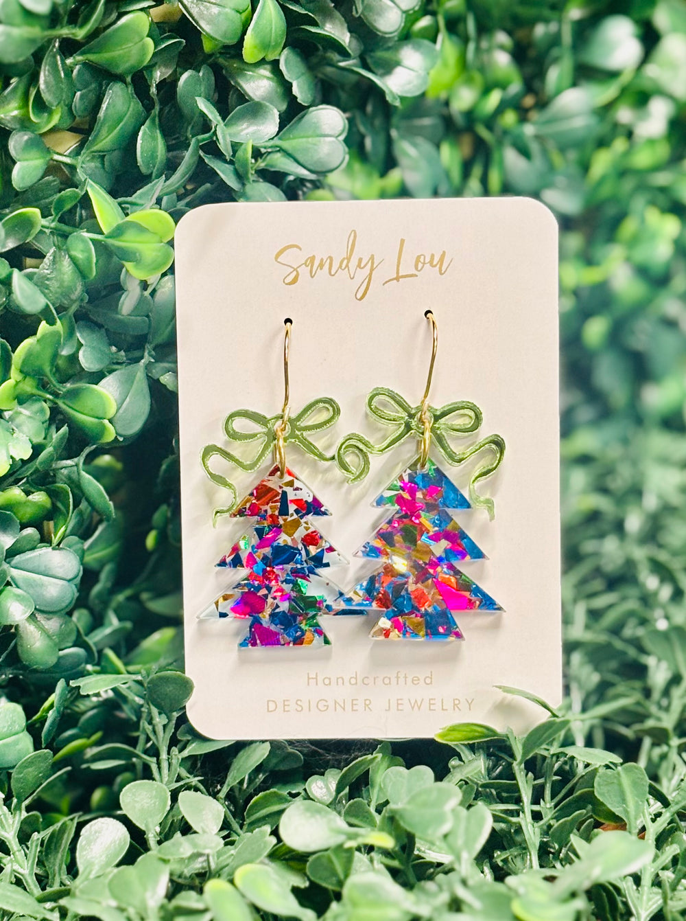 Merry Confetti Tree Earrings Christmas - Blue Party