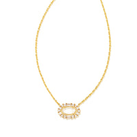 Elisa Crystal Frame Pendant Necklace Gold in Ivory Mother of Pearl
