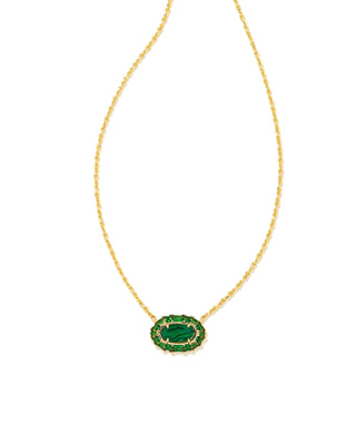 Elisa Crystal Frame Pendant Necklace Gold in Kelly Green Illusion