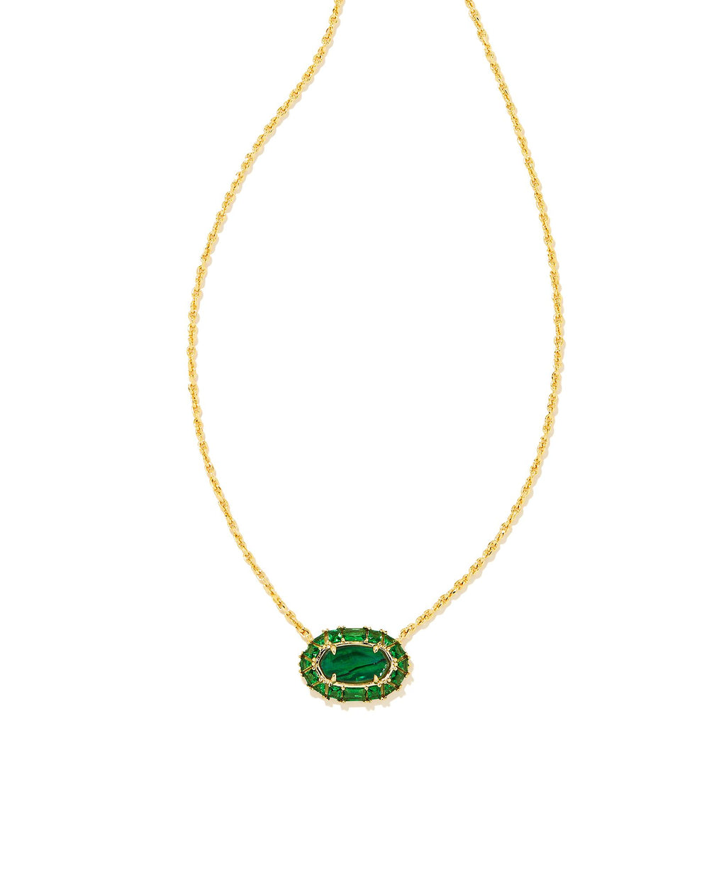 Elisa Crystal Frame Pendant Necklace Gold in Kelly Green Illusion
