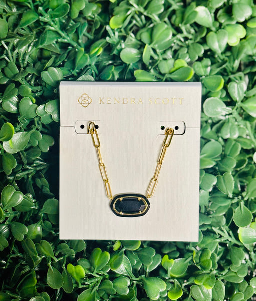 Elisa Enamel Frame Gold Paperclip Necklace Black Agate 

Kendra Scott
