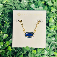 Elisa Enamel Frame Gold Paperclip Necklace Navy Mother of Pearl