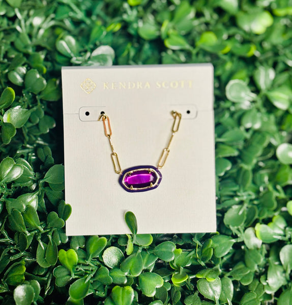 Elisa Enamel Frame Gold Paperclip Necklace Purple Mother of Pearl

Kendra scott necklace