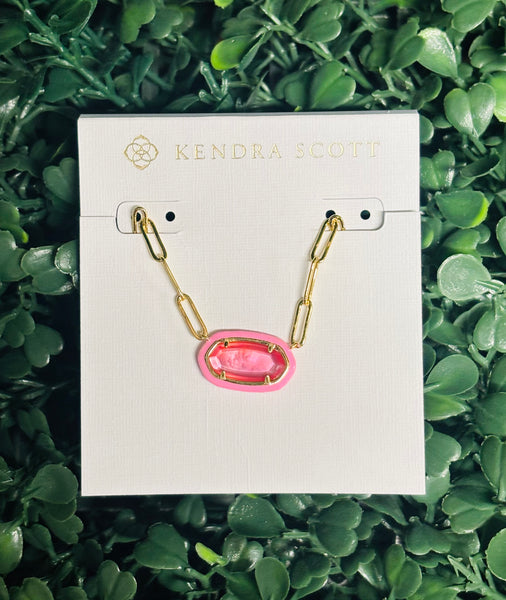 Elisa Enamel Frame Gold Paperclip Necklace bright pink illusion

kendra scott necklace