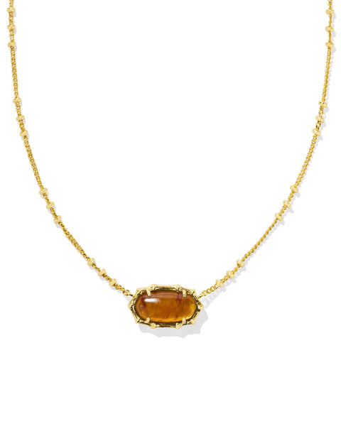 Elisa Gold Bamboo Frame Short Pendant Necklace in Marbled Amber Illusion