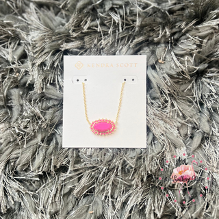 Elisa Gold Color Burst Frame Short Pendant Necklace in Neon Pink Magnesite