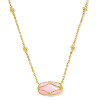 Elisa Lattice Frame Gold Short Pendant Necklace in Blush Ivory Mother of Pearl