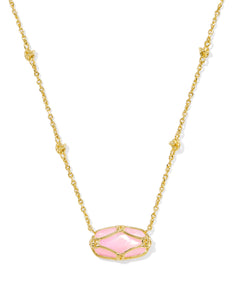 Elisa Lattice Frame Gold Short Pendant Necklace in Blush Ivory Mother of Pearl