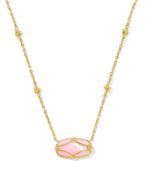 Elisa Lattice Frame Gold Short Pendant Necklace in Blush Ivory Mother of Pearl