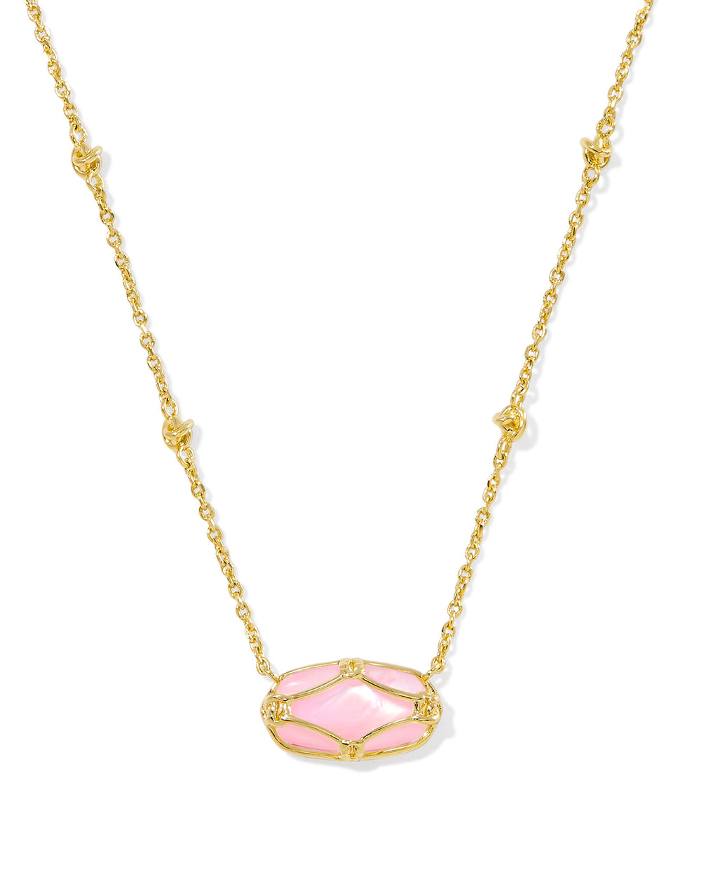 Elisa Lattice Frame Gold Short Pendant Necklace in Blush Ivory Mother of Pearl