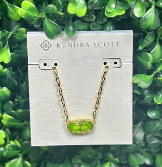 Elisa Luxe Short Pendant Necklace Gold White with oval cubic zirconia on gold paperclip chain.