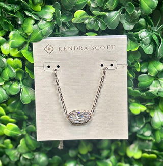 Elisa Luxe Short Pendant Necklace silver White with oval cubic zirconia on silver paperclip chain.