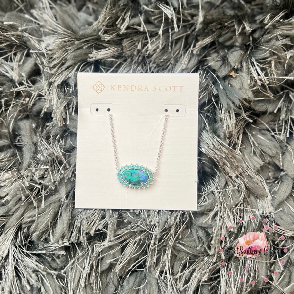 Elisa Silver Color Burst Frame Short Pendant Necklace in Bronze Veined Aqua Magnesite