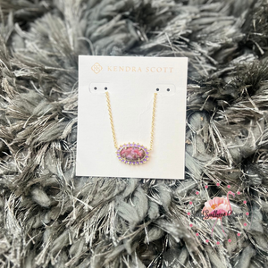 Elisa Silver Color Burst Frame Short Pendant Necklace in Bronze Veined Violet Magnesite