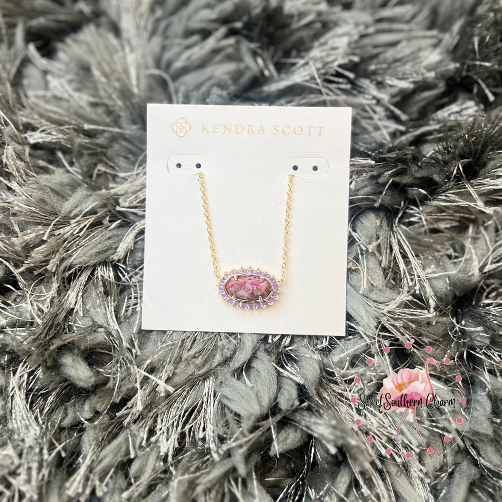 Elisa Silver Color Burst Frame Short Pendant Necklace in Bronze Veined Violet Magnesite