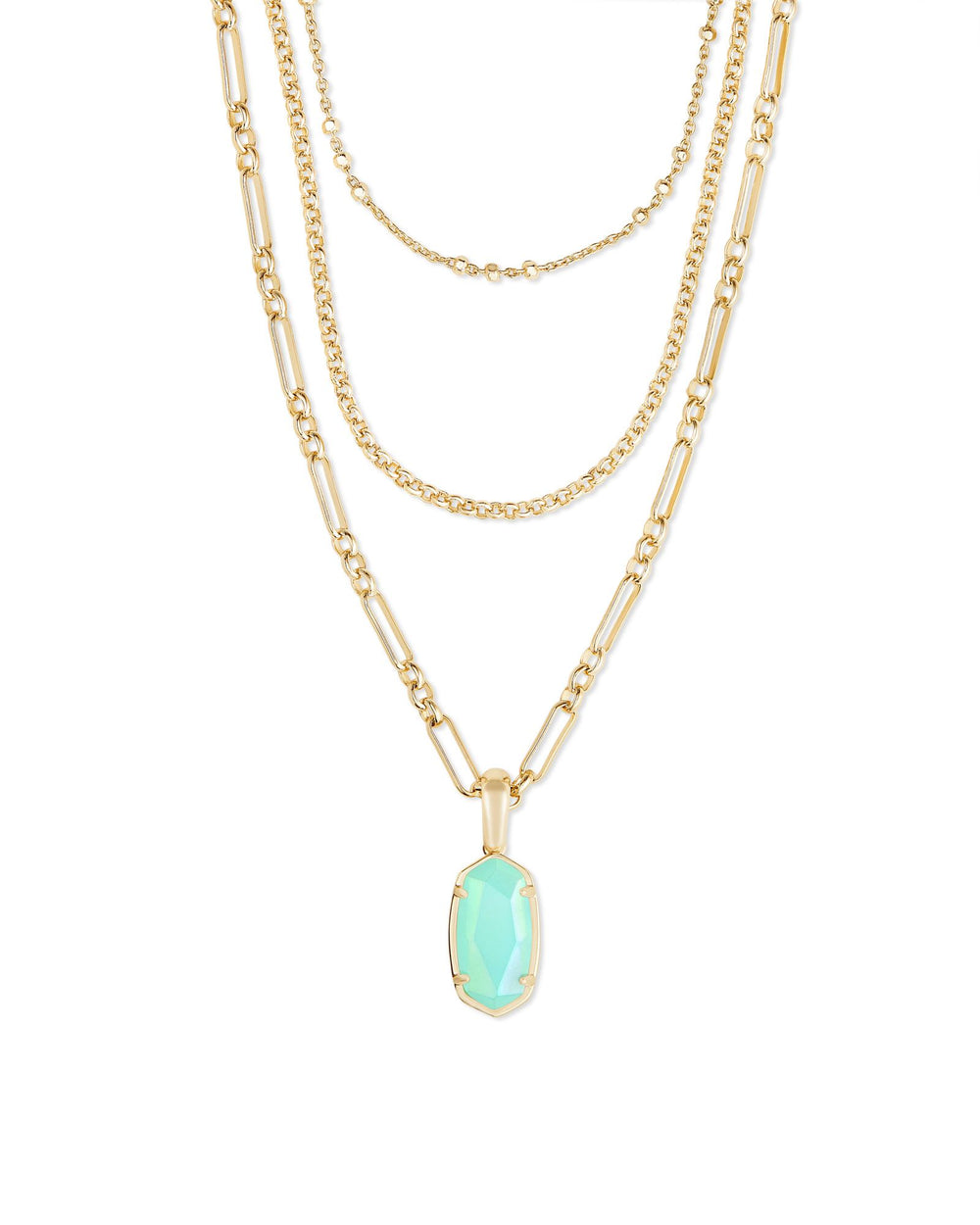 Elisa Triple Strand Necklace Gold in Matte Iridescent Mint