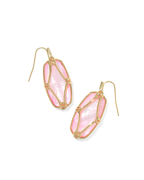 Elle Lattice Frame Gold Drop Earrings in Blush Ivory Mother of Pearl

Our iconic, eye-catching Elle earrings just got an artistic upgrade. The Elle Lattice Frame Gold Drop Earrings in Blush Ivory Mother of Pearl feature a brand-new metalwork design inspired by the delicate texture of lace. Framed in refined gold, the blush ivory mother-of-pearl stones shimmer with elegance, making these a standout addition to any collection. Bold yet timeless, they bring the perfect balance of color, craftsmanship, and stat