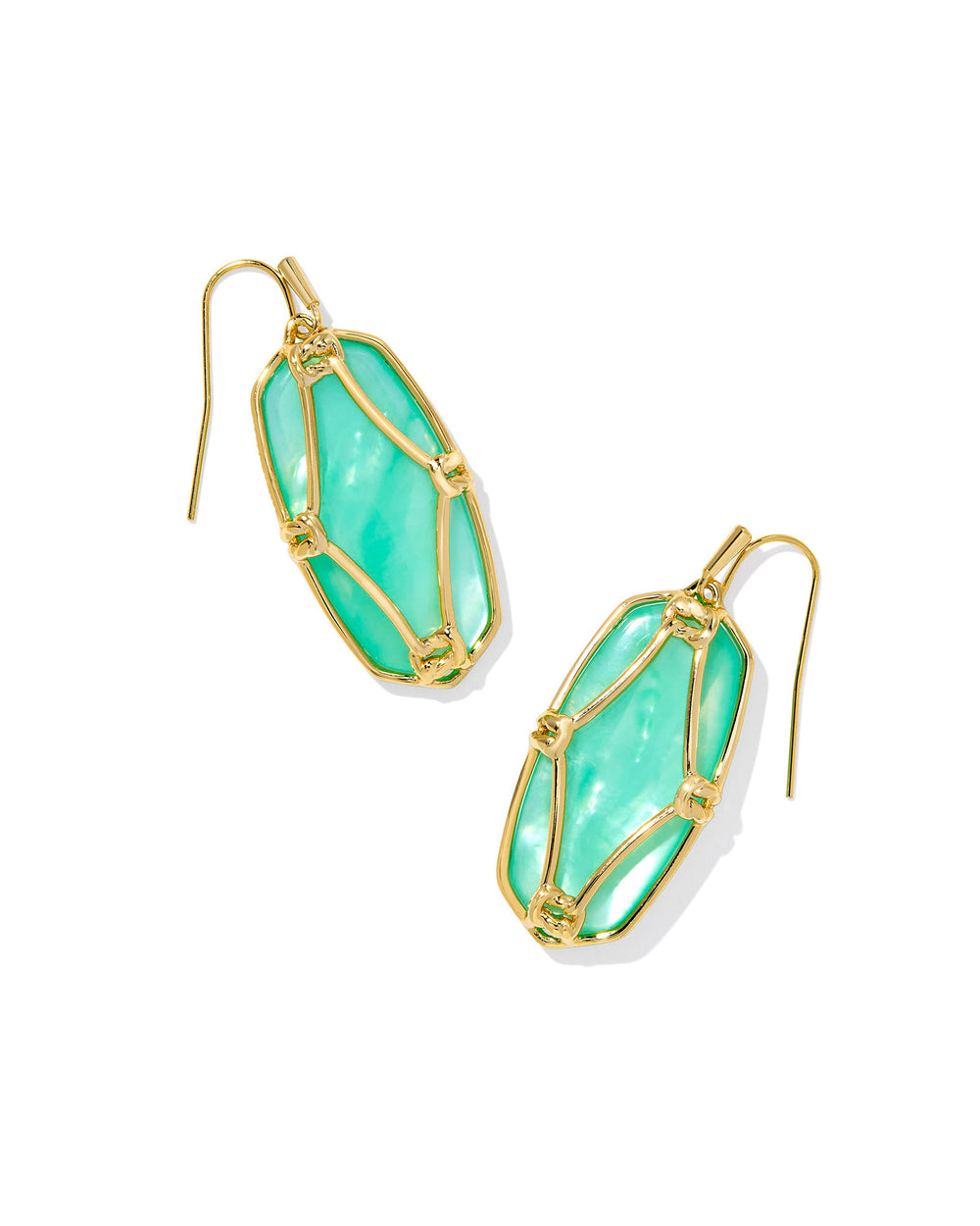 Elle Lattice Frame Gold Drop Earrings in Light Green Mother of Pearl

Our iconic, eye-catching Elle earrings just got an artistic upgrade. The Elle Lattice Frame Gold Drop Earrings in Light Green Mother of Pearl feature a brand-new metalwork design inspired by the delicate texture of lace. Framed in refined gold, the ivory mother-of-pearl stones shimmer with elegance, making these a standout addition to any collection. Bold yet timeless, they bring the perfect balance of color, craftsmanship, and state
