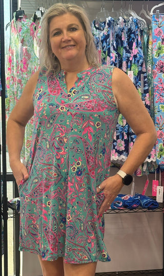 Emerald Paisley Print Tank Dress