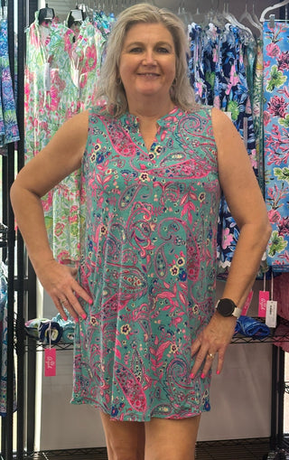 Emerald Paisley Print Tank Dress