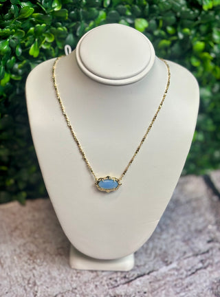 Elisa Scallop Frame Gold Pendant Necklace Sky Blue IRD Abalone