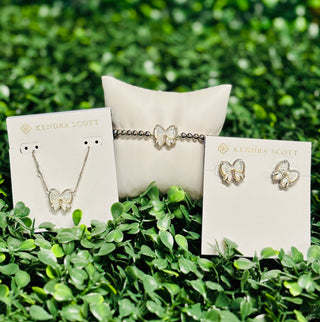 Haley Silver Bow Stud Earrings Ivory Mother of Pearl