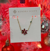 Poinsettia Gold Pendant Necklace in Red Mix
