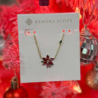 Poinsettia Gold Pendant Necklace in Red Mix