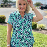 V-Neck Short Sleeve Collar Top - GDEN