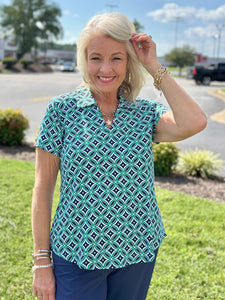 V-Neck Short Sleeve Collar Top - GDEN
