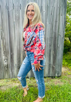 Red Color Block Plaid Shirt
