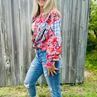 Red Color Block Plaid Shirt