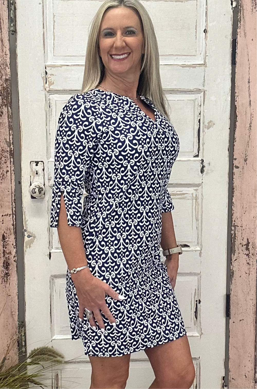 Annalee Quarter Sleeve Dress - Indigo Inspirations (ARYEH)
