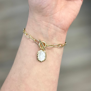Daphne Link Chain Bracelet in Gold Ivory Mother of Pearl