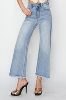 High-Rise Crop Wide Fray Jeans - Light Wash
