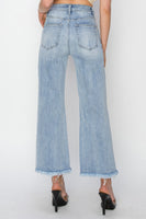 High-Rise Crop Wide Fray Jeans - Light Wash
