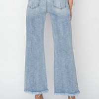 High-Rise Crop Wide Fray Jeans - Light Wash