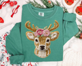 French Knot Floral Deer Crew
