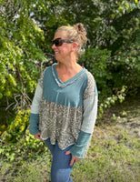 Teal & Grey Paisley Long Sleeve Top
